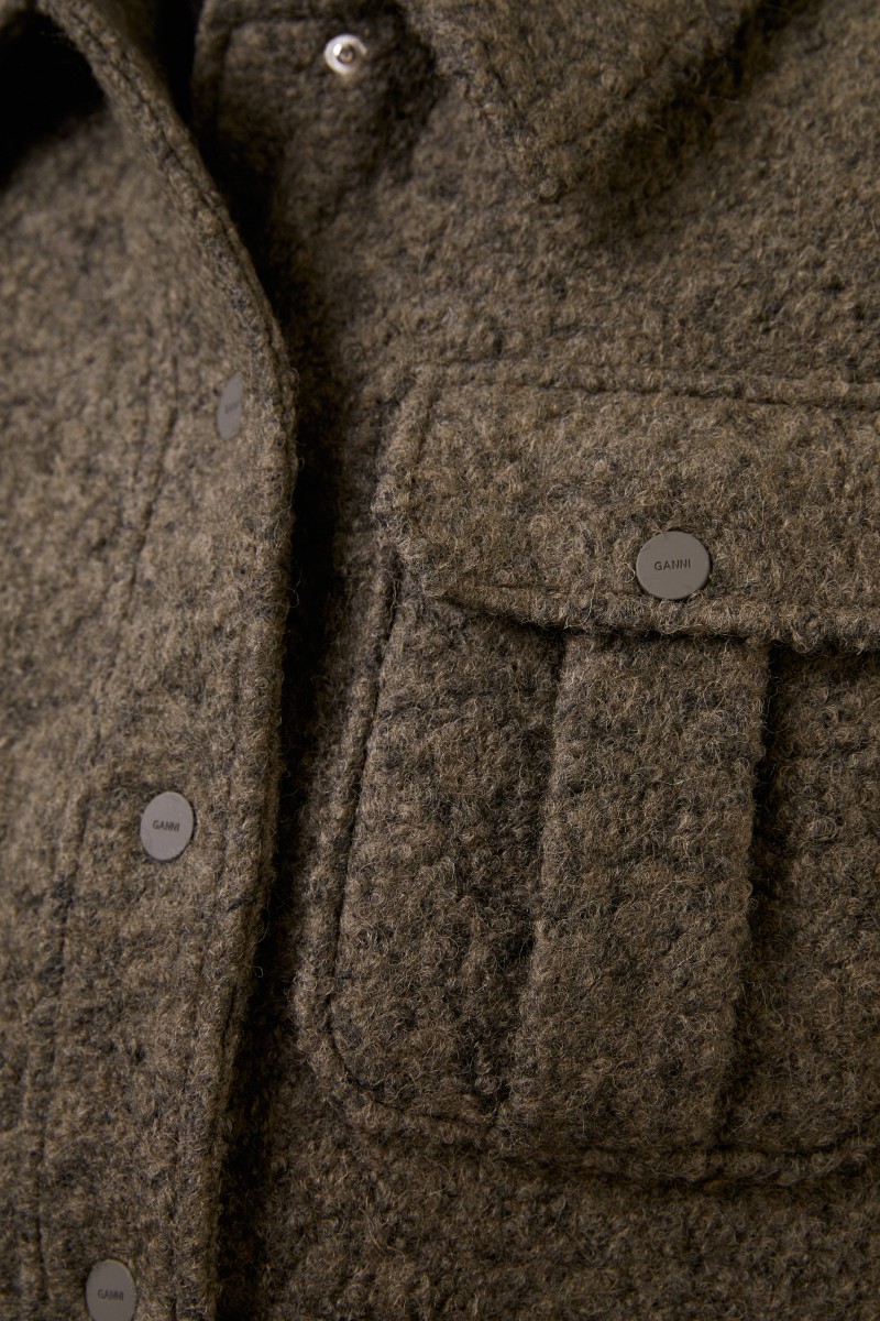 Woll-Mantel aus texturierter Bouclé-Wolle Khaki