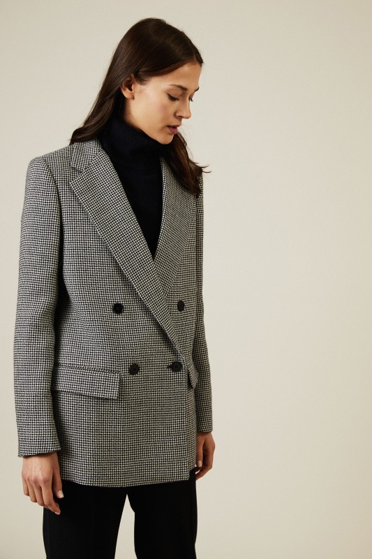 Wollblazer mit Hahnentrittmuster Schwarz/Weiß