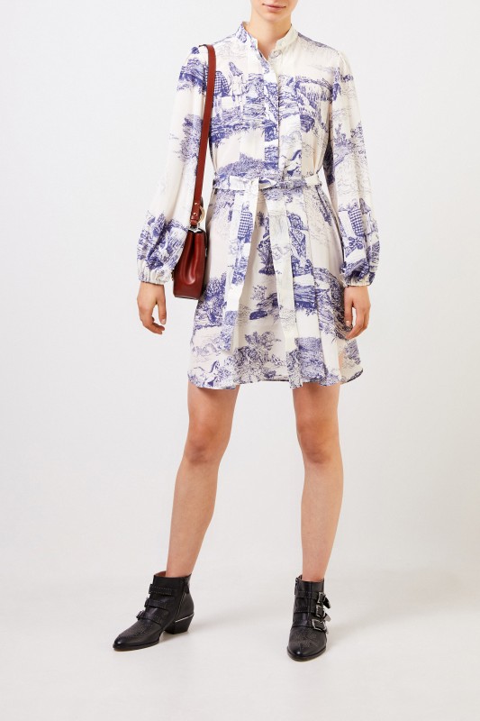 Chloé Seiden-Keid mit Print Weiß/Blau