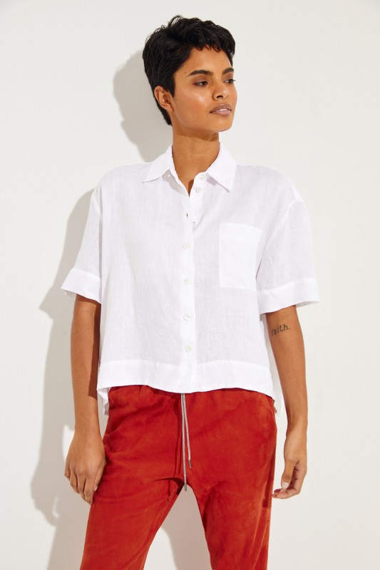 Cropped Leinenbluse 'Noral' Weiß