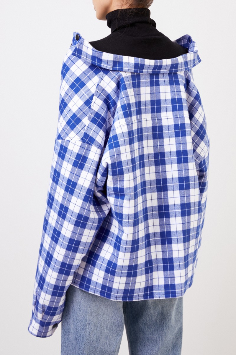Balenciaga Baumwollflanell-Swingbluse mit Karomuster Blau/Weiß
