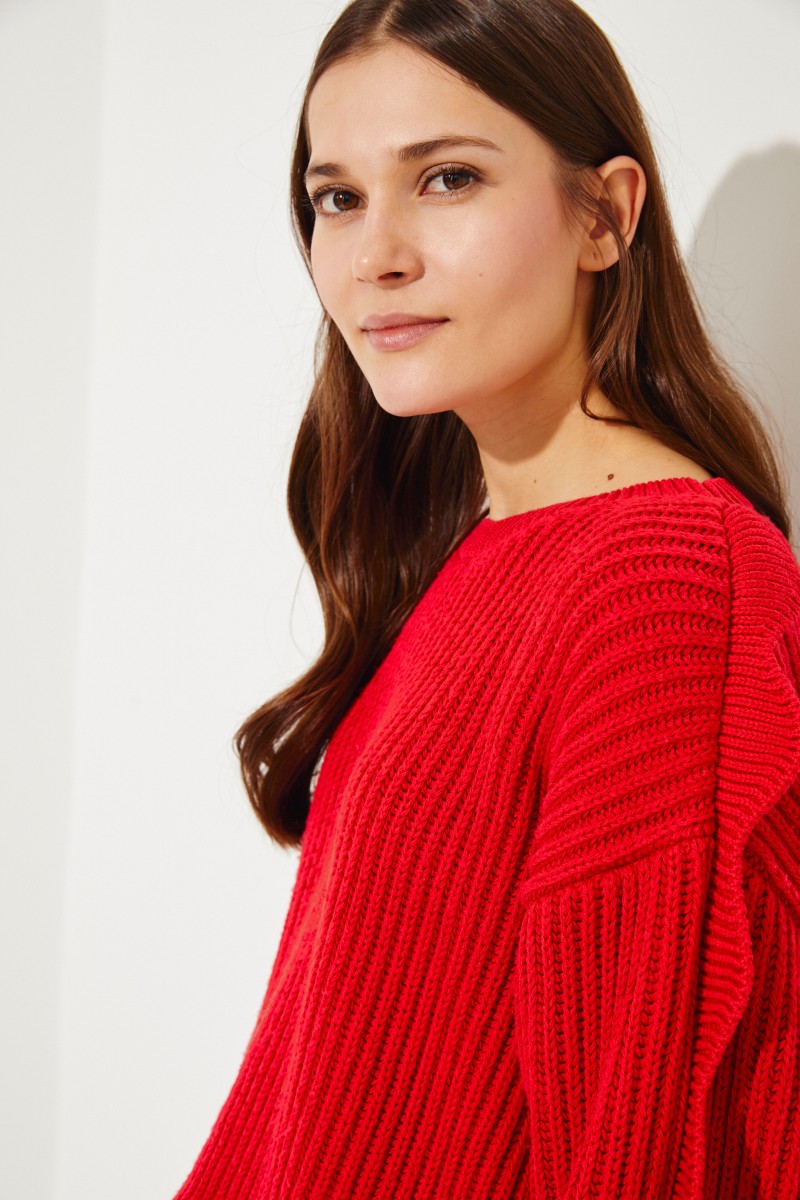 Crop Pullover mit Muschelsaum Rot