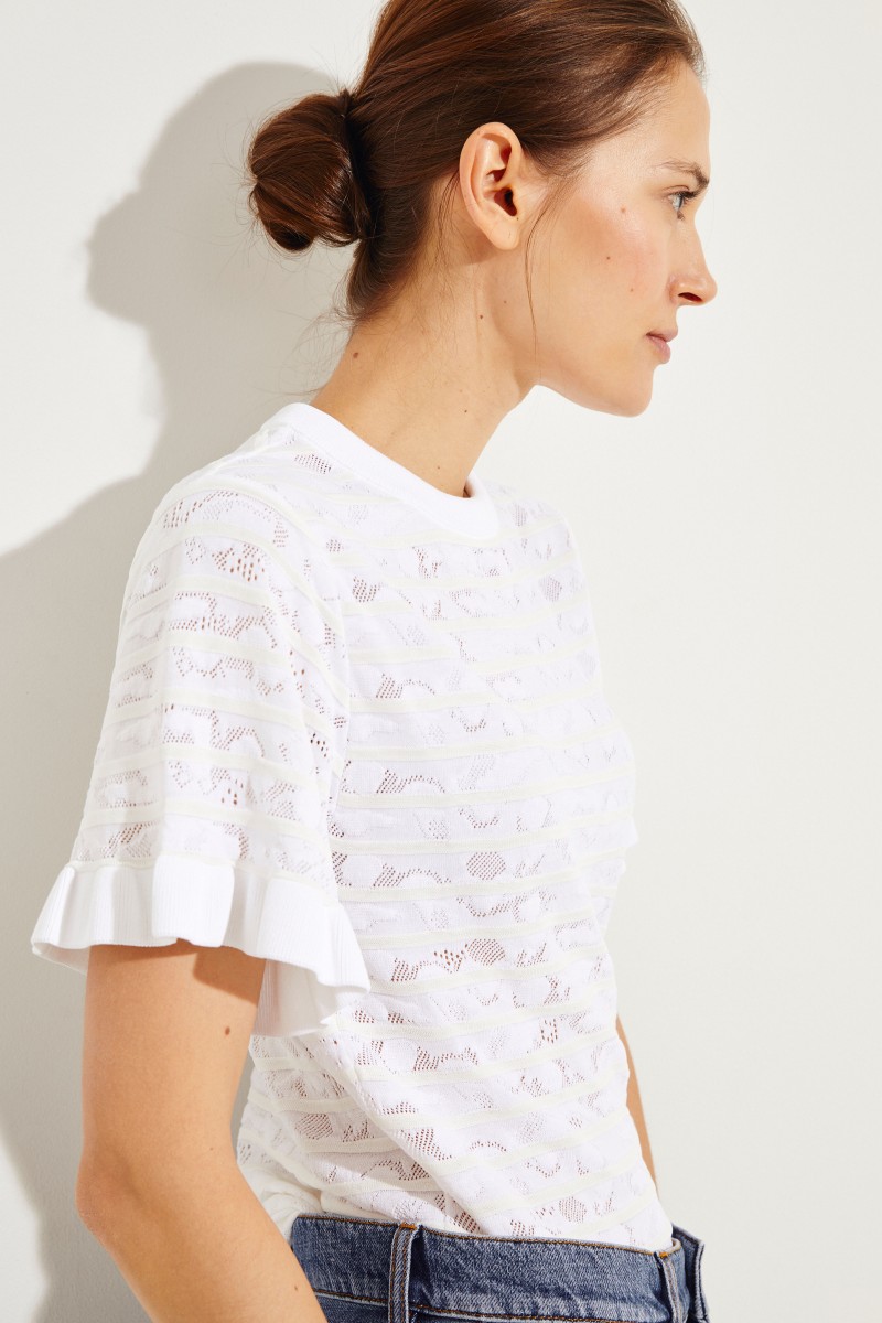 Kurzarm-Pullover mit Volants Iconic Milk