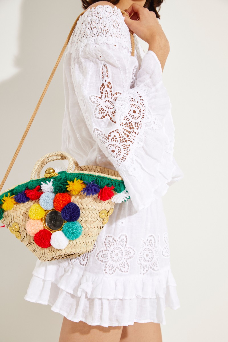 Mini-Korb-Tasche mit Pompoms Multi