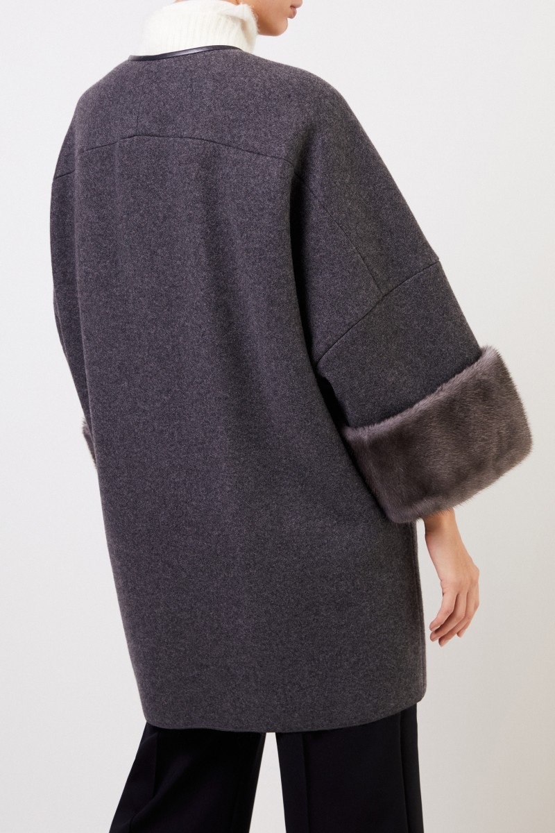 Cashmere-Mantel mit Nerzdetails Anthrazit