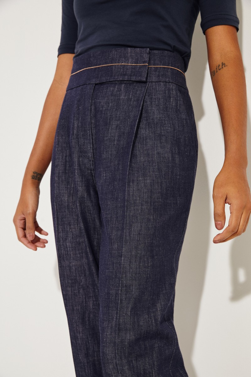 Bundfalten-Jeans mit Perlenverzierung Blau