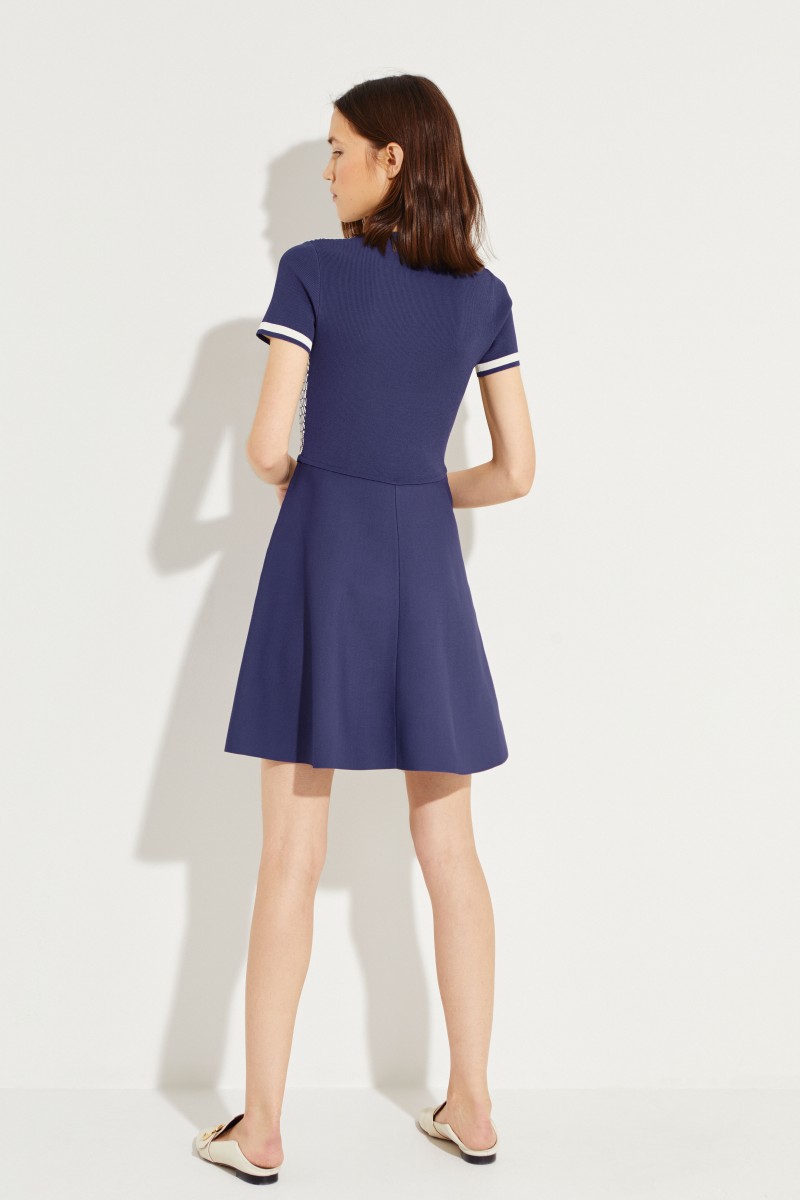 Gemustertes Strick-Kleid Blau/Weiß