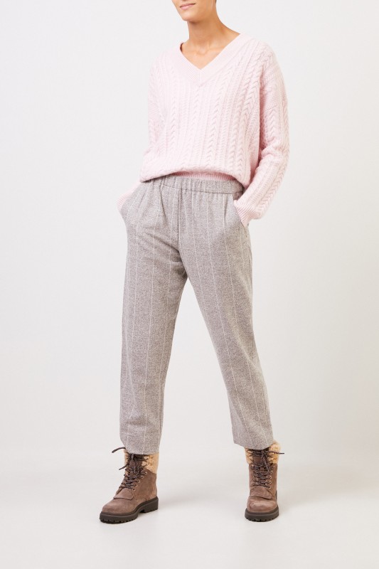 Fabiana Filippi Alpaka-Baumwoll-Hose mit Gummibund Grau/Weiß