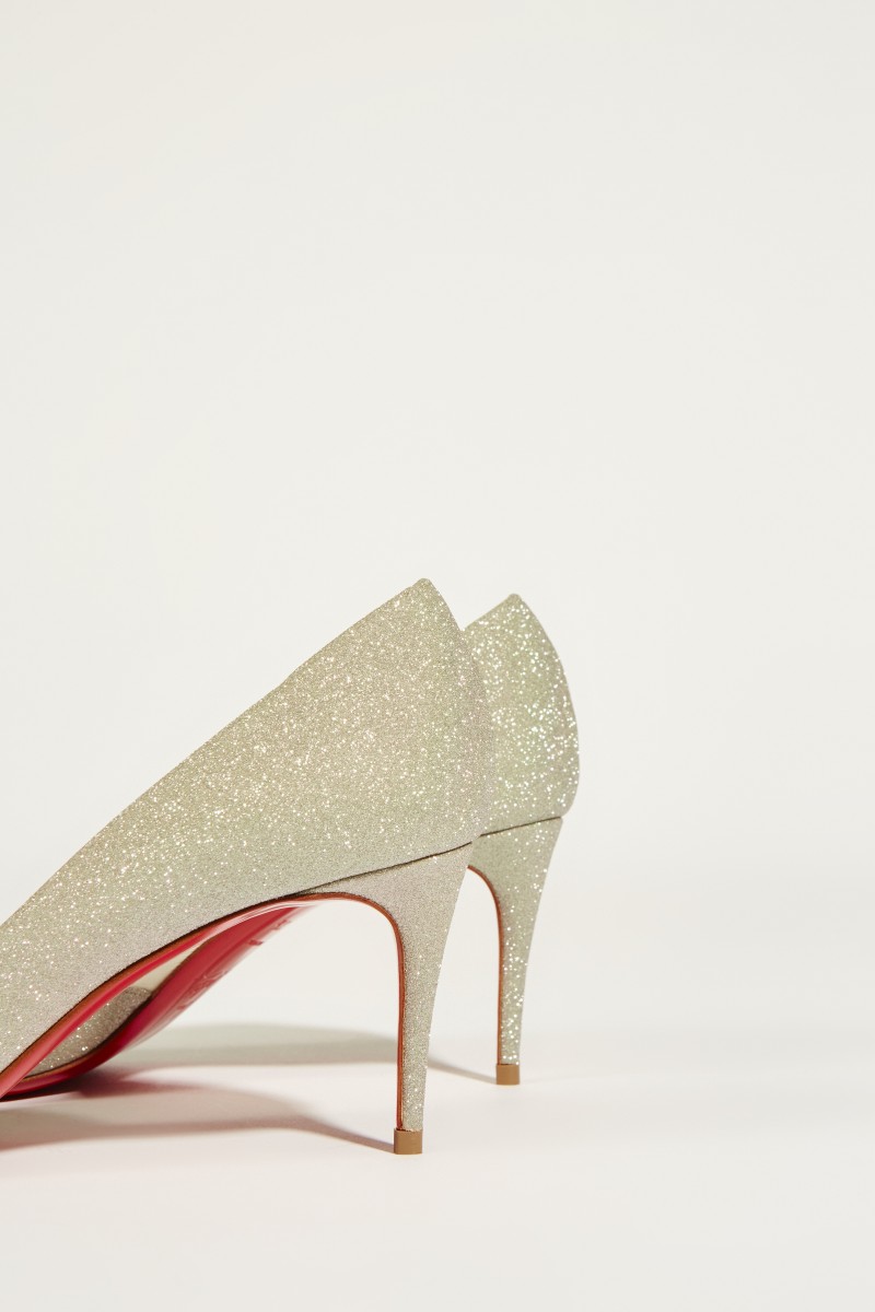 Leder-Pump 'Iriza' mit Glitter Silber