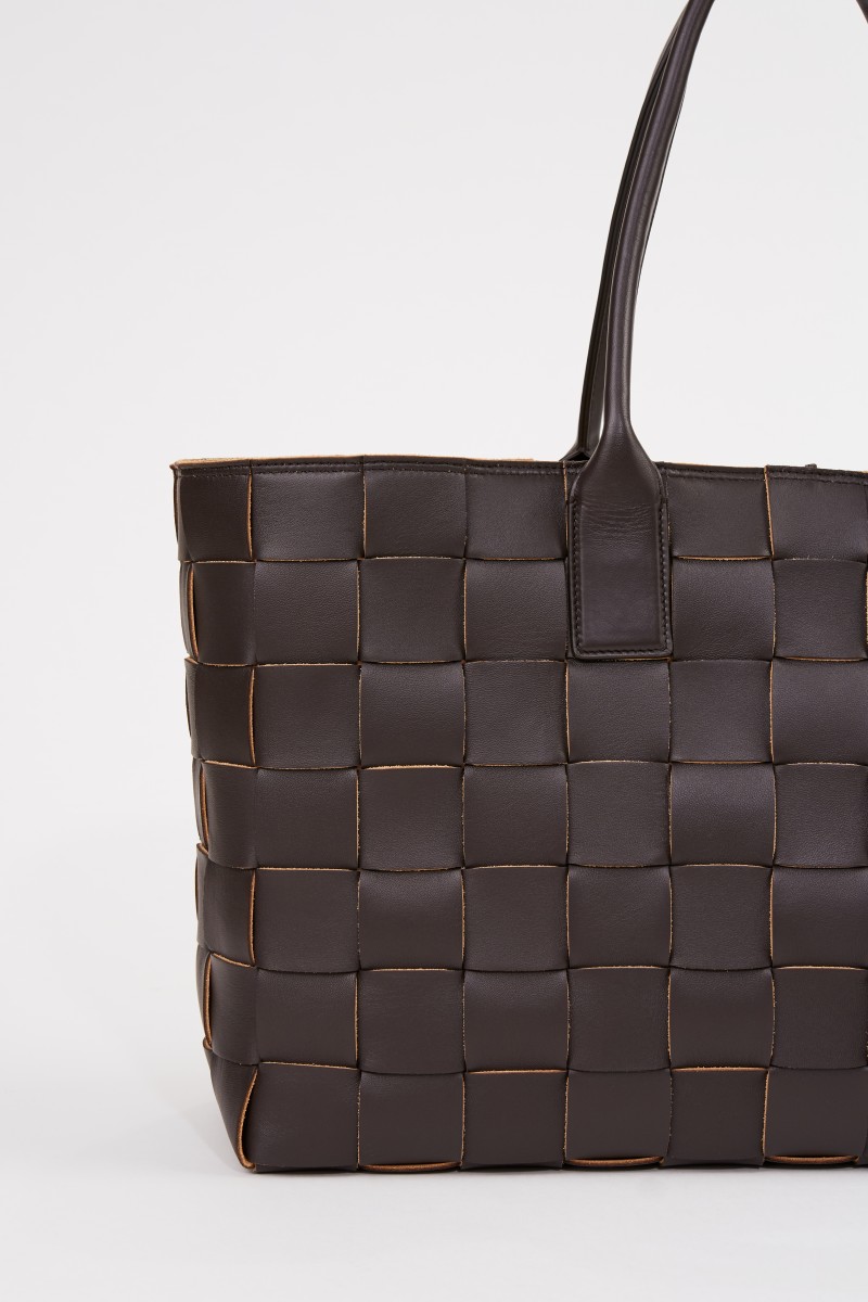 Geflochtener Lammleder-Shopper Dunkelbraun
