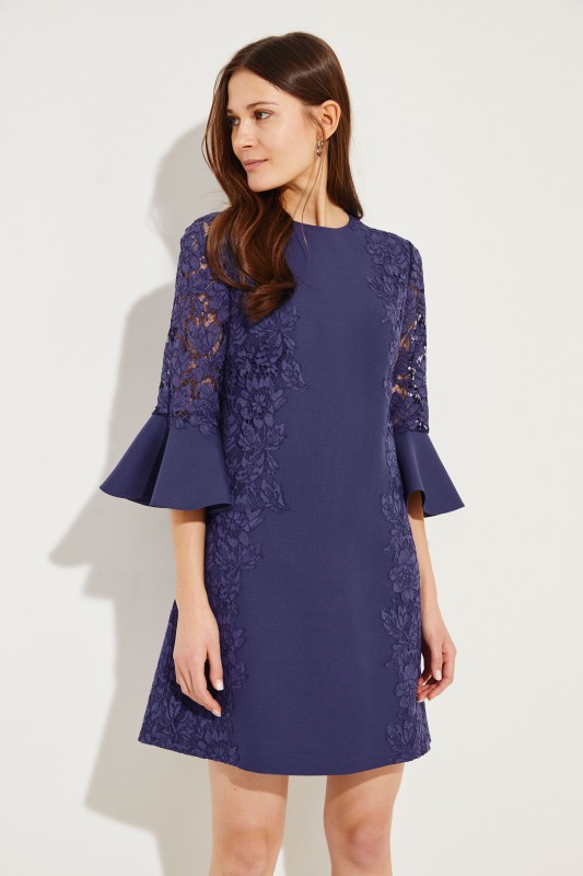 Midi-Kleid mit Spitze Marineblau