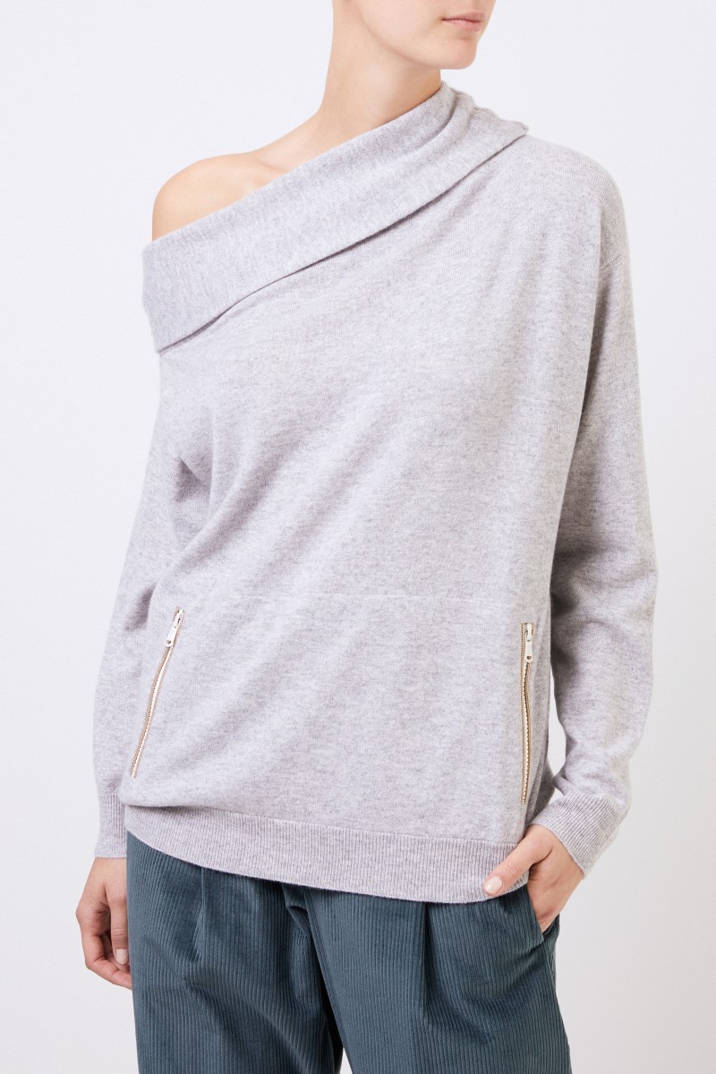 Brunello Cucinelli One-Shoulder Cashmere-Pullover Grau