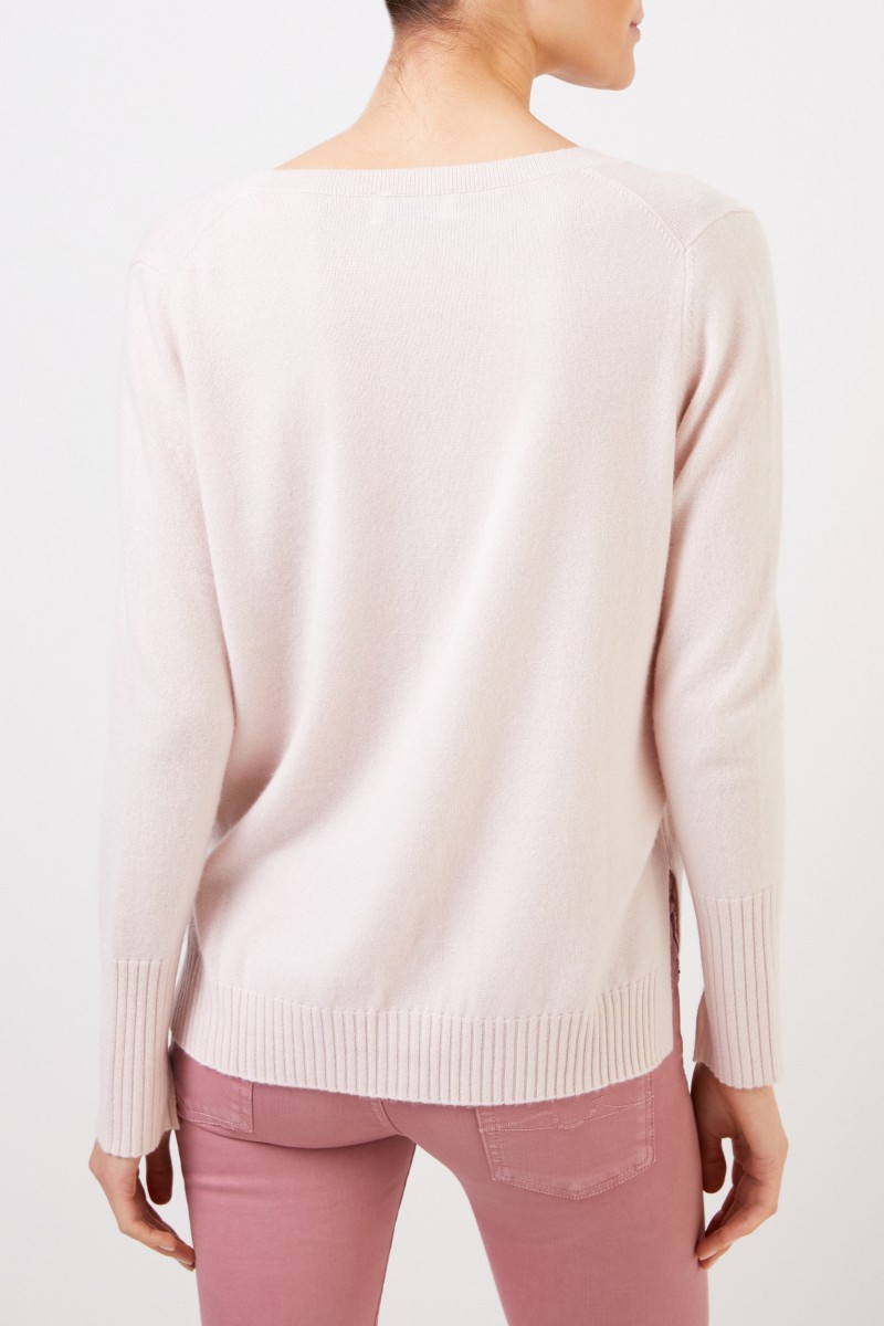Allude V-Neck Cashmere-Pullover mit Schlitzen Rosé