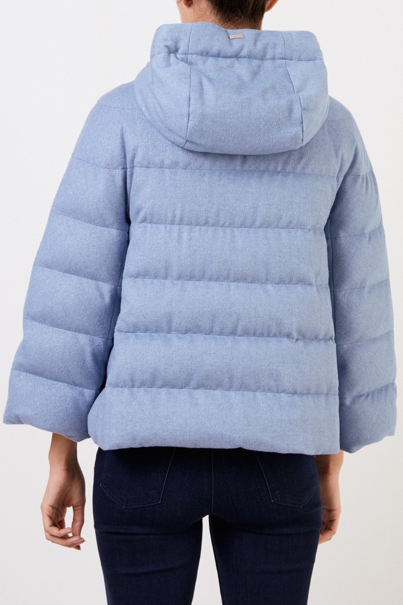 Herno Cashmere-Seiden-Daunenjacke mit Kapuze Hellblau