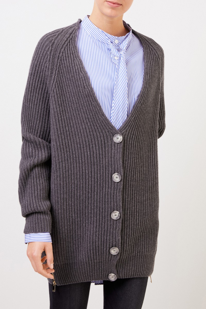 Stella McCartney Langer Woll-Cardigan mit Reißverschlüssen Grau