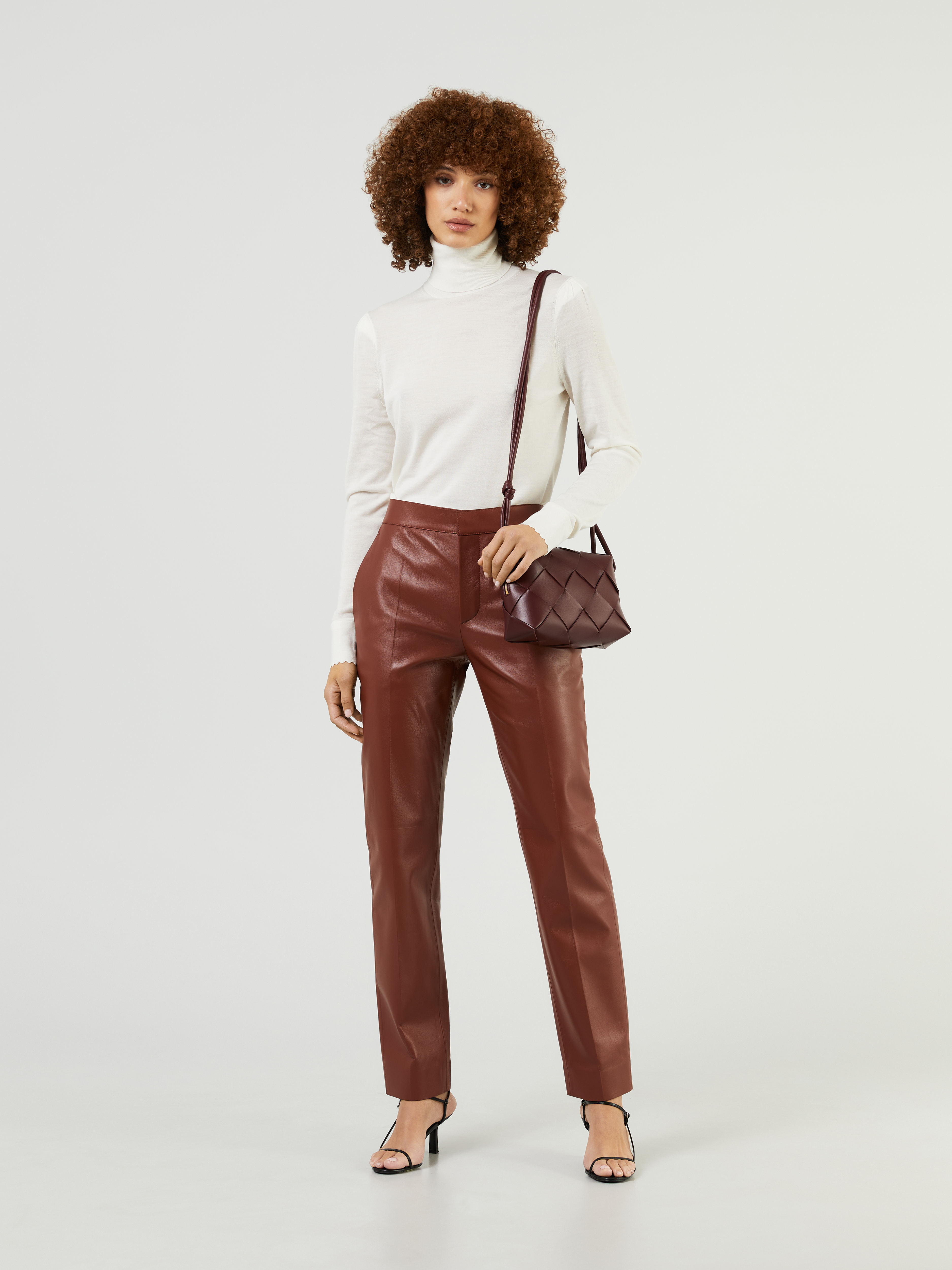 brown straight leg leather pants