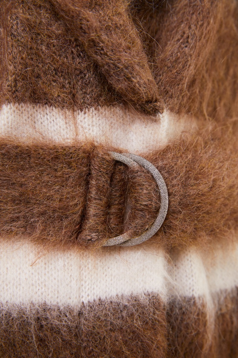 Brunello Cucinelli Woll-Mohair-Mantel mit Gürtel Multi