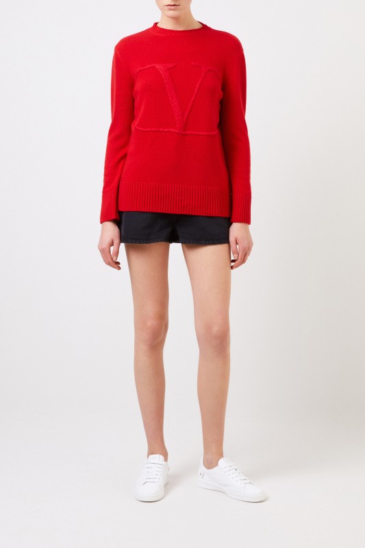 Valentino Woll-Cashmere-Pullover 'V' Rot