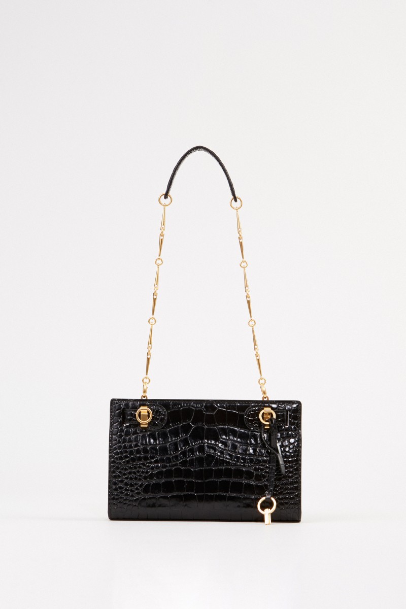 Tory Burch Umhängetasche 'Lee Radziwill' mit Kroko-Prägung Schwarz