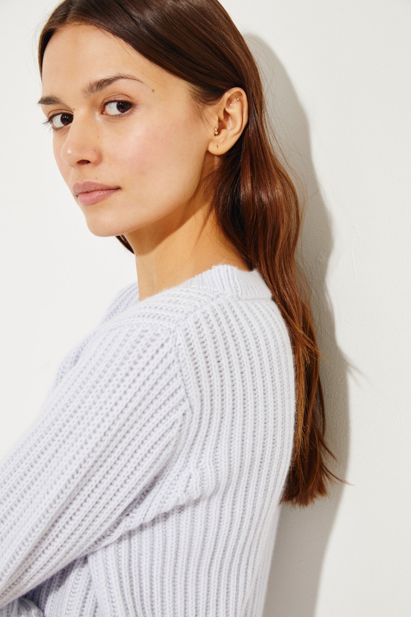 Rippstrick Cashmere-Pullover Hellblau