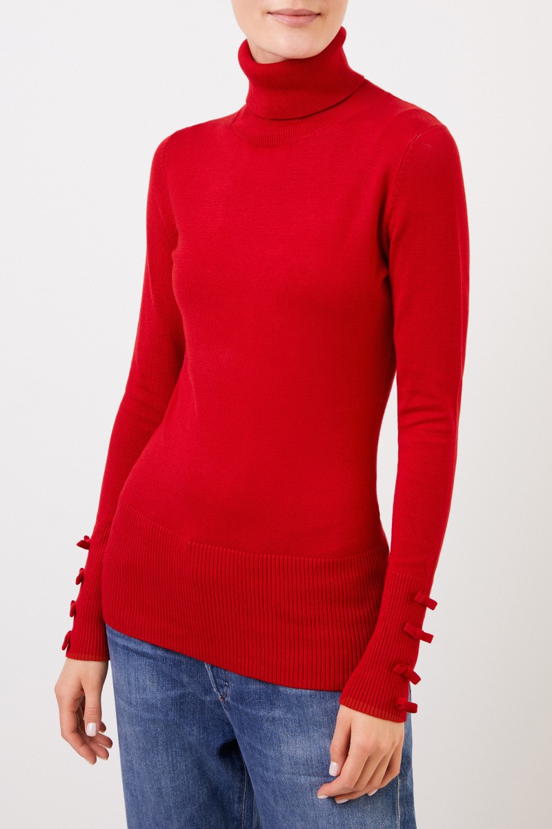 Rollkragenpullover mit Schleifen-Detail Rot