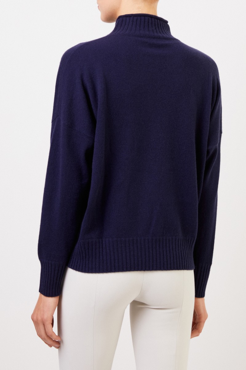 Allude Woll-Cashmere-Pullover mit Turtleneck Marineblau