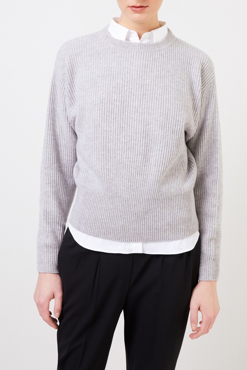 Brunello Cucinelli Gerippter Cashmere Pullover Grau