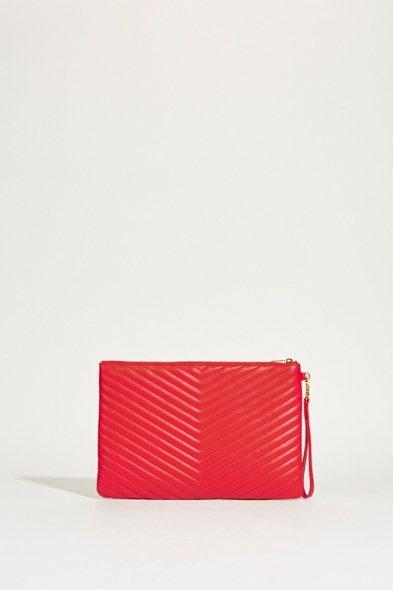 Gesteppte Leder-Clutch L mit Logo Rot