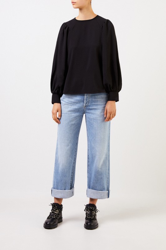 Ganni Bluse mit Ballonärmeln Schwarz