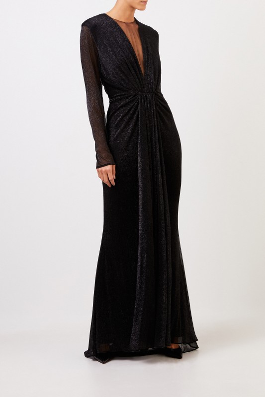 Talbot Runhof Langes Abendkleid mit Lurexdetails Schwarz
