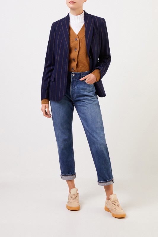 Aspesi Woll-Cashmere-Blazer mit Streifen Marineblau