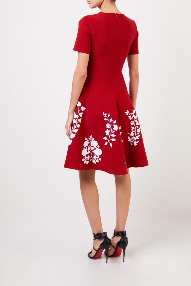 Oscar de la Renta Strickkleid mit floralem Print Rot/Weiß
