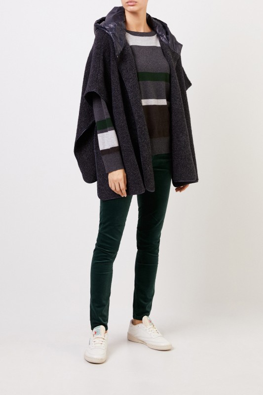 Fabiana Filippi Woll-Cape mit Kapuze Blau Melange