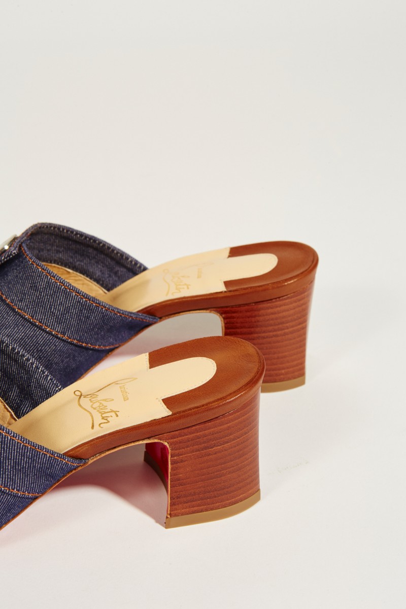 Leder-Mule mit Fransendetails Denimblau