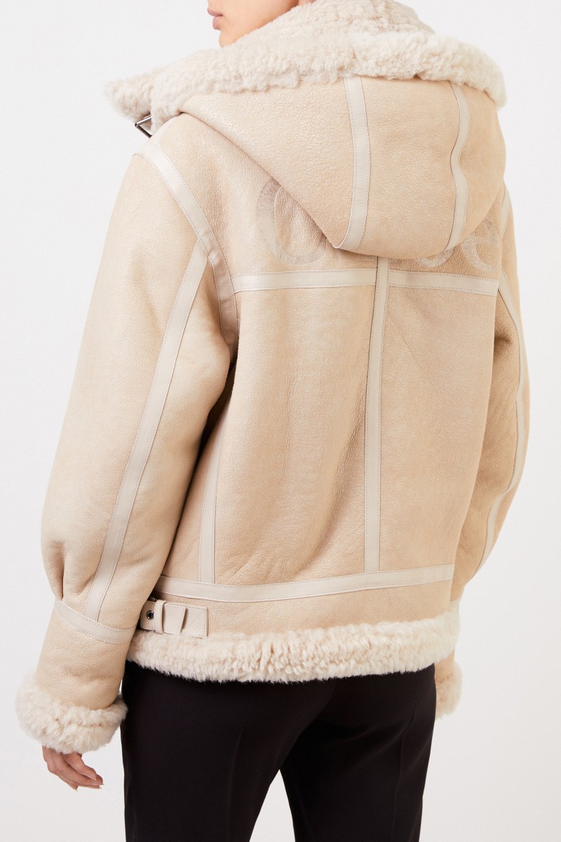 Chloé Lammfelljacke mit strukturiertem Leder Natural White