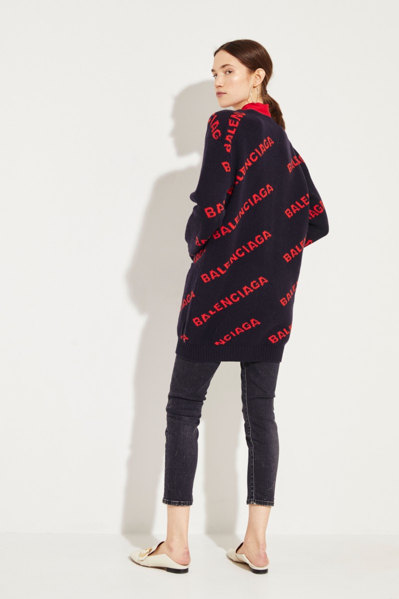 Woll-Cardigan Schwarz/Rot