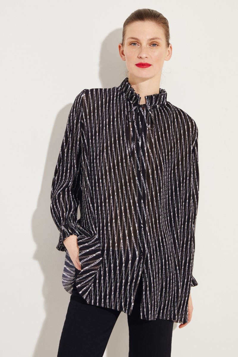 Plissee-Bluse mit Logo-Print Schwarz