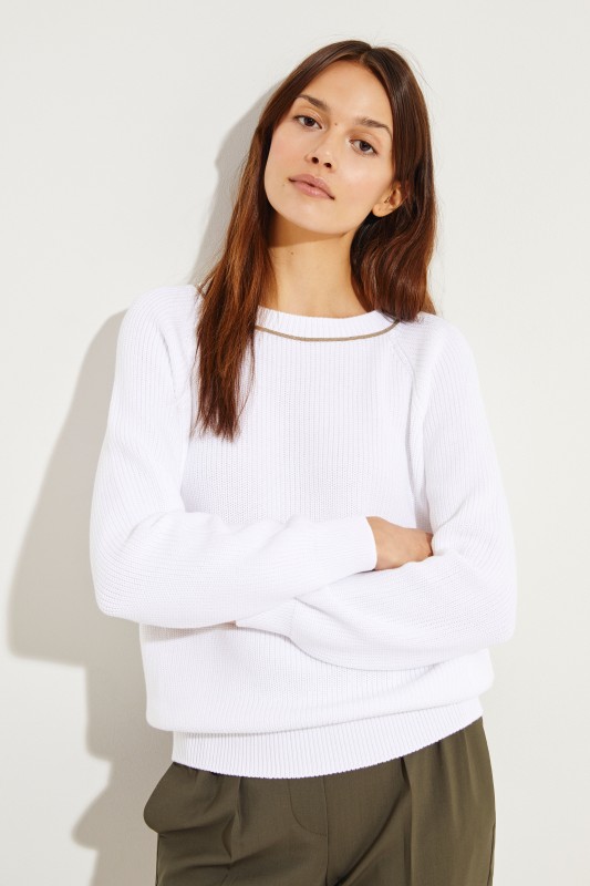Baumwoll-Pullover mit Perlenverzierung Weiß