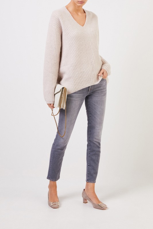Allude Cashmere-Pullover mit V-Neck Beige