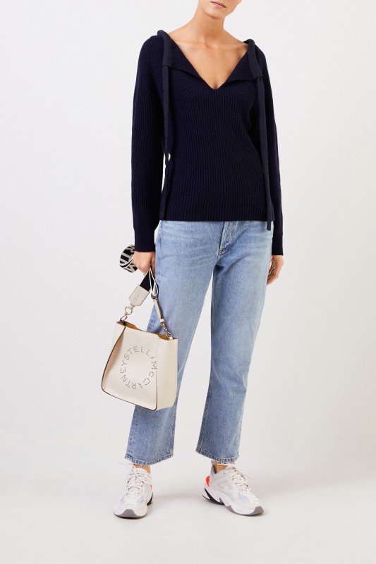 Stella McCartney Cashmere-Pullver mit Bindedetail Marineblau
