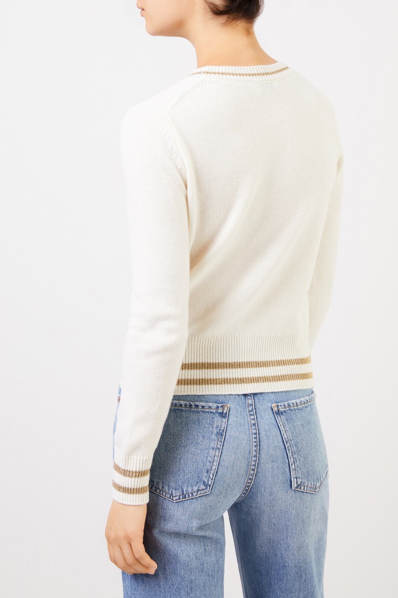 Moncler Woll-Cashmere-Pullover mit Logo Crème
