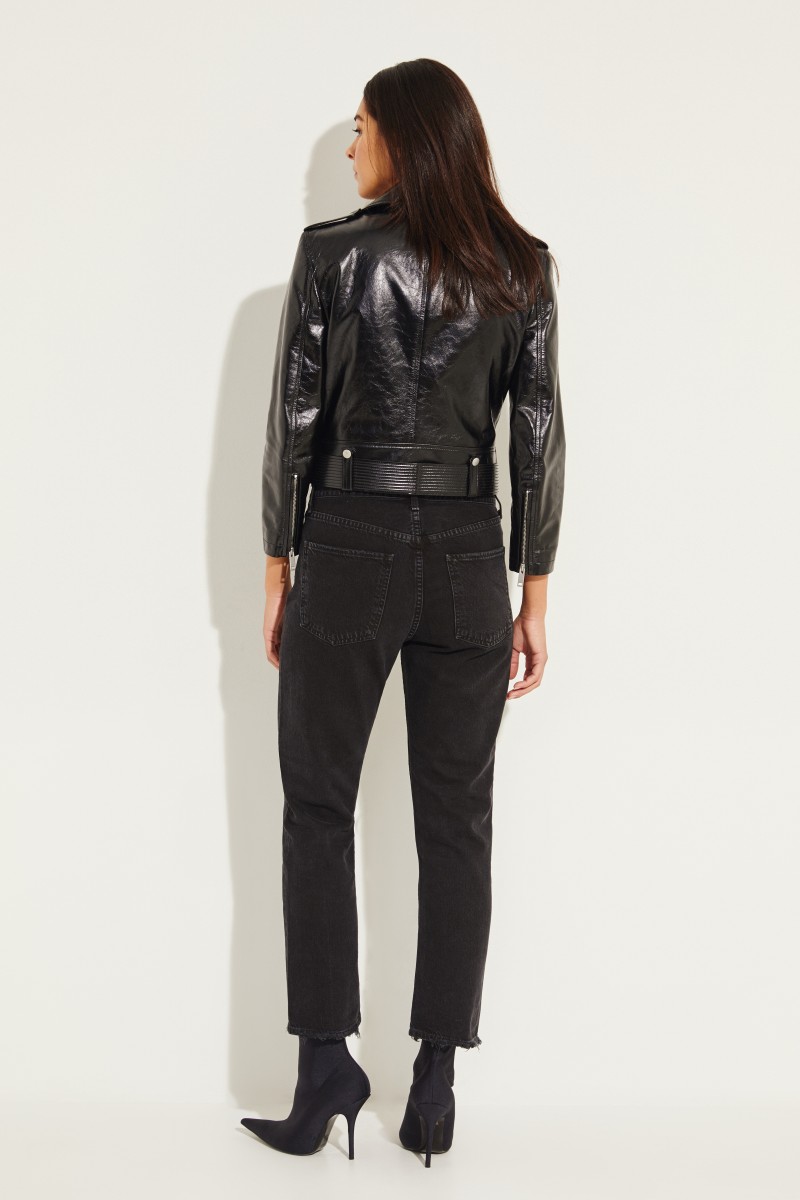 Biker-Lederjacke Schwarz