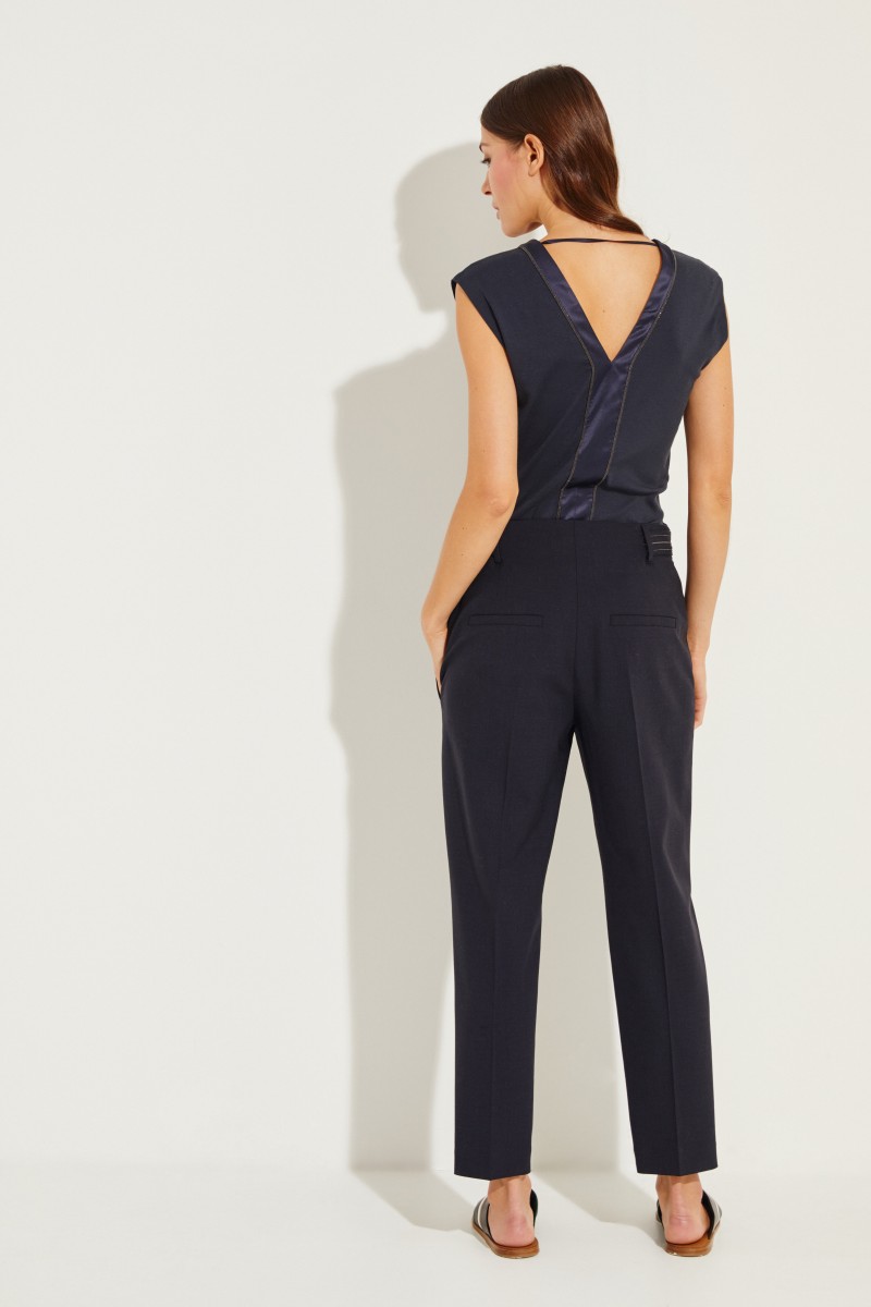 Woll-Hose mit Gürtel Marineblau