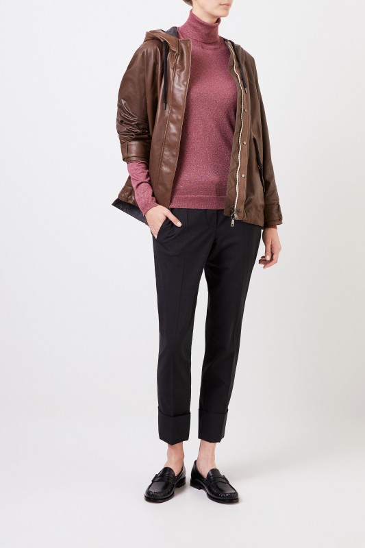 Brunello Cucinelli Cashmere-Seiden-Pullover mit Lurexdetails Beerenton