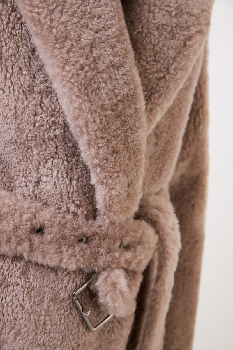 Cashmere-Pelz-Mantel mit Gürtel Braun