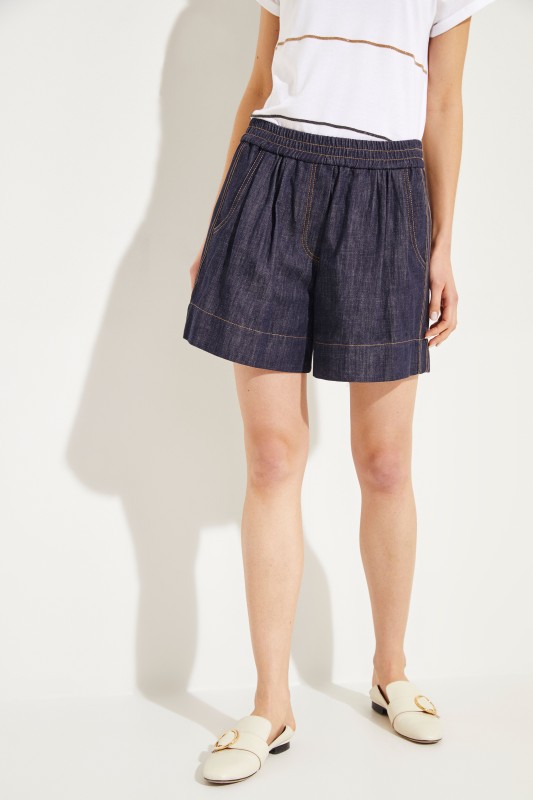 Brunello Cucinelli Jeans-Shorts mit Perlenverzierung Blau