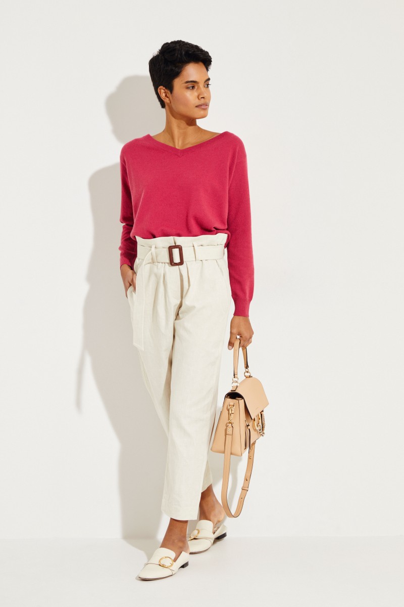 Cashmere-Pullover mit Perlenverzierung Magenta