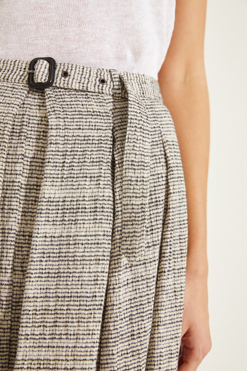 Baumwoll-Rock mit Gürteldetail Beige/Schwarz