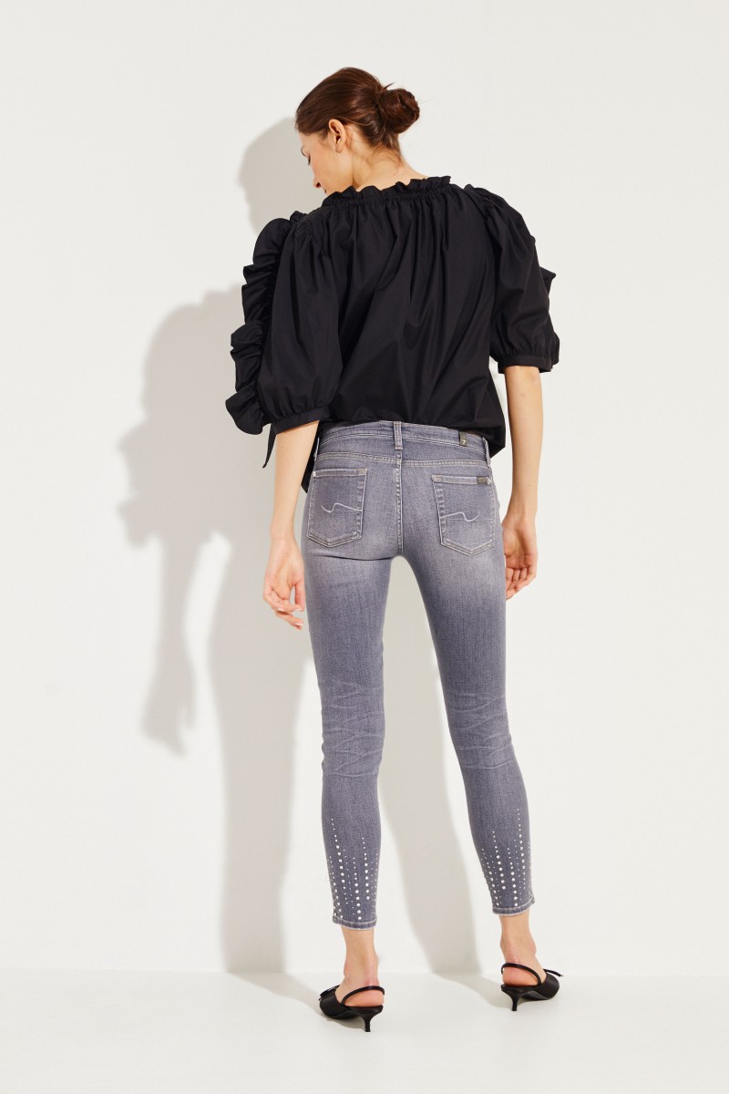Skinny-Jeans 'The Skinny Crop' mit Glitzerbesatz Grau