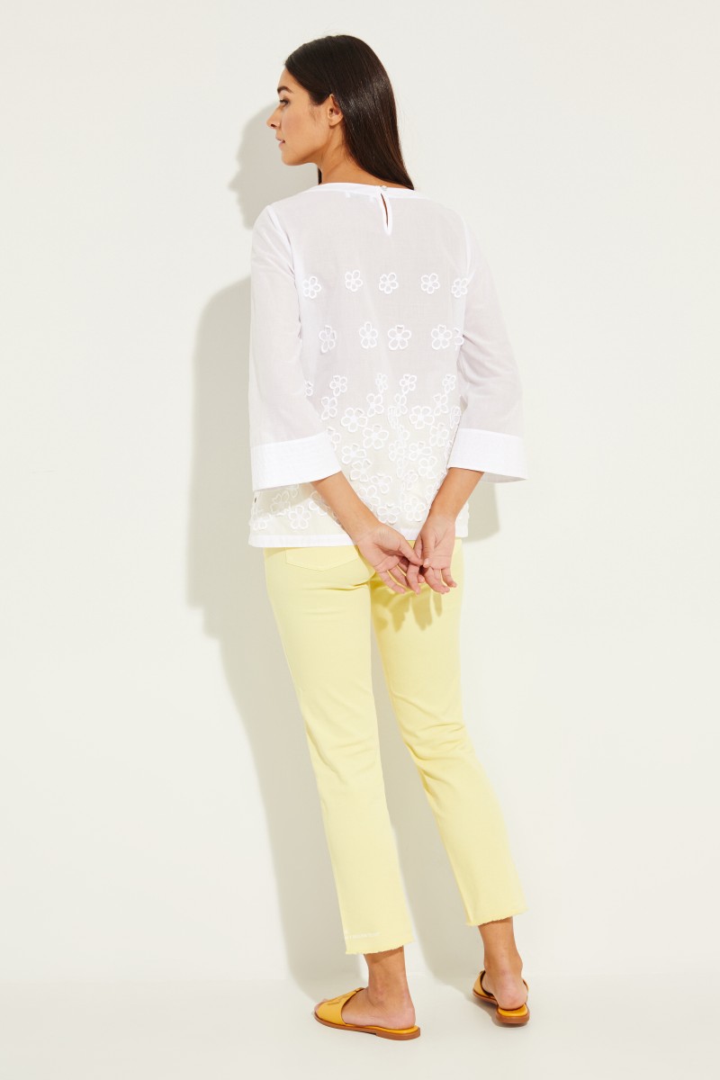 Baumwoll-Bluse mit floraler Stickerei Weiß